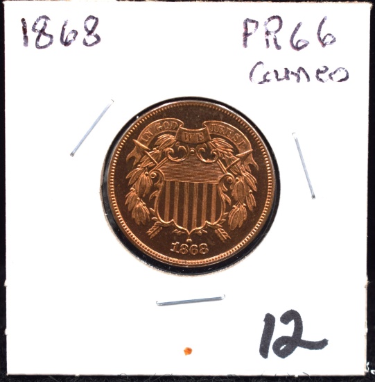 RARE 1868 TWO CENT - PR66 CAMEO