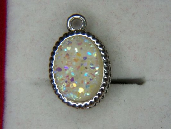 .925 Ladies 10 Carat Opal Druzzy Pendant