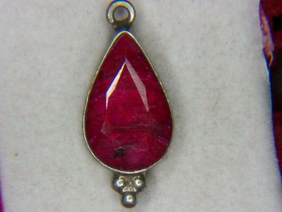 .925 Ladies 5 Carat Ruby Pear Shape Pendant