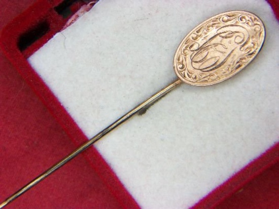 10kt Yellow Gold Victorian Ornate Engraved Stick Pin