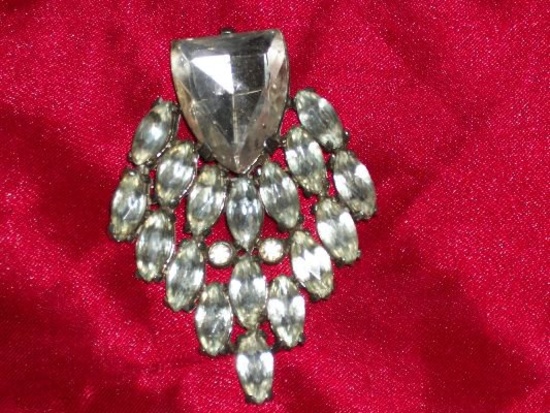 Ladies Art Decco Crystal Broch 2" X 3"