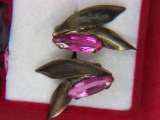 .925 Ladies Pink Art Decco Screw Back Earrings