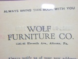 Wolf Furniture Co. 1950 Sales Book Cardboard