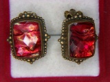 .925 Ladies Vintage Gemstone Earrings Clip On