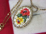 Ladies Italian Micro Mosaic Floral Pendant