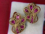 Ladies Vintage Red Gemstone Clip On Earrings