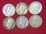 (6) Assorted Silver Dimes