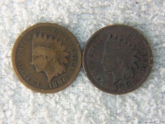 1890 And 1905 Indian Head Pennies