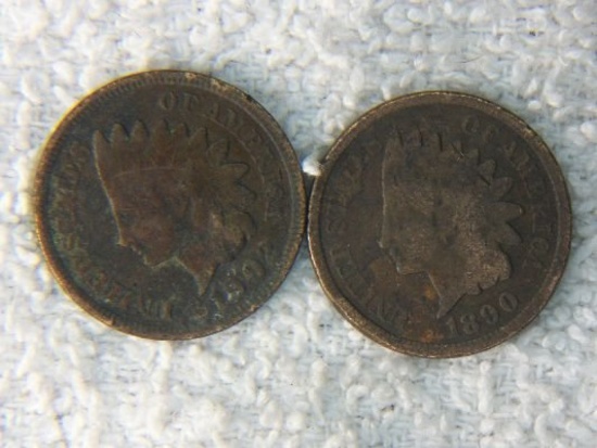 1902 And 1890 Indian Head Pennies