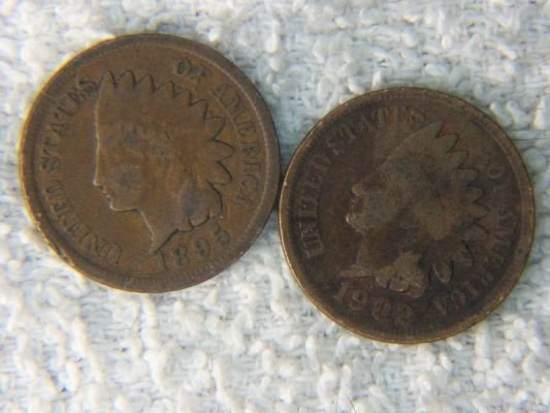 1902 And 1895 Indian Head Pennies