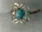 .925 Ladies Diamond Cut Bezel Set 1 1/2 Carat Turquoise Ring