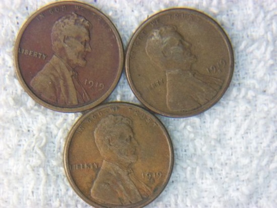 (3) 1919 S Lincoln Cents