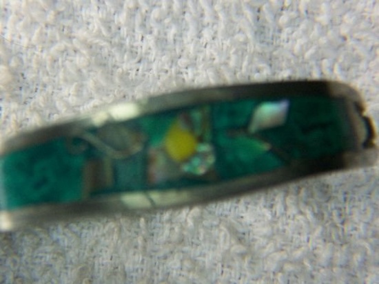 .925 Ladies Inlaid Opal And Turquoise Signed 6– Taxco