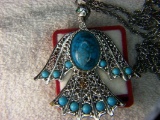 Ladies Large Eagle With Turquoise On Necklace