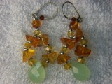 Ladies .925 Amber And Green Amethyst Earrings