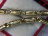 .925 Unisex Bracelet Gold Enameled Diamond Cut Tube Links