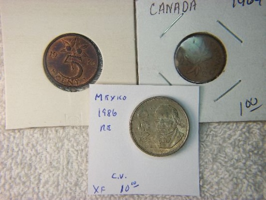 1964 Canadian 1 Cent, 1986 50 Mexico Extra Fine, 1972 Nederland 5 Cent