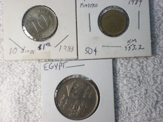 1983 Juguslavia 10 Dinar, 1984 Egypt 1 Piastra