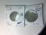 1939 French Indo 20 Cents, 1933 Un Peso Chile