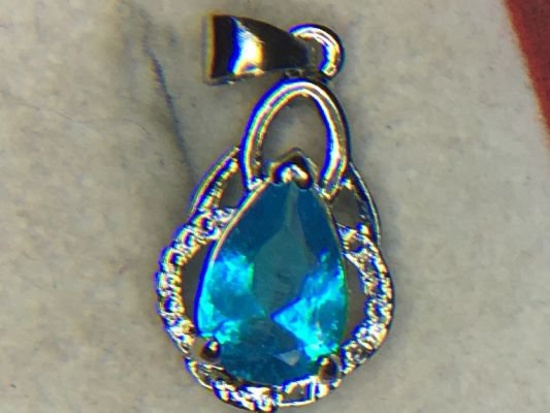 .925 Ladies 2 Carat Blue Topaz Pendant