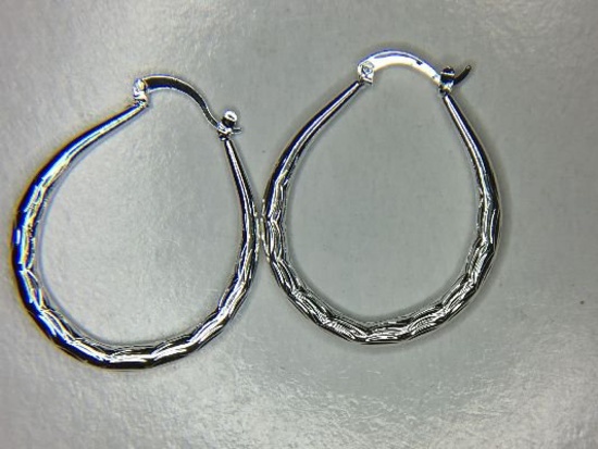 .925 Ladies Large Diamond Cut Hoop Earrings