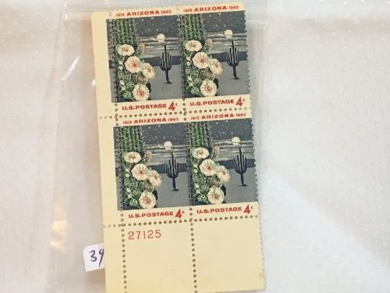 4 Cent Arizona 1912 To 1962 Plate Block