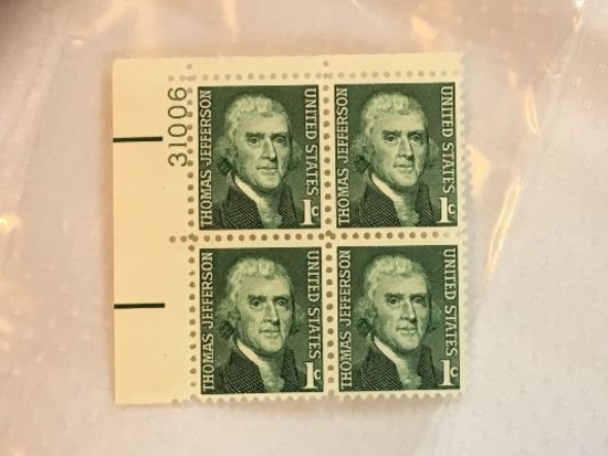 1 Cent Thomas Jefferson Plate Block