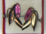 .925 Ladies 3 Carat Red Topaz Art Deco Earrings