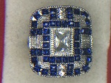 .925 Ladies Large Sapphire Filigree Ring