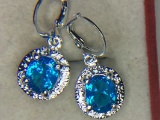 .925 Ladies 3 Carat Blue Topaz Earrings
