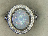 .925 Ladies 5 Carat Opal Filigree Ring