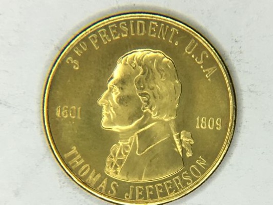 Thomas Jefferson 3rd President Of The U.S.A. Brass Collector Token