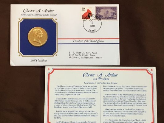 Chester Arthur Presidential Medal With Biography