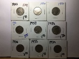 9 CARDED AND DATED BUFFALO NICKELS