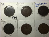 GREAT BRITAIN LARGE CENT LOT DAYED 1893, 1948, 1912, 1904, 1899, AND 1909