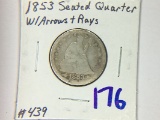 1853 SEATED QUARTER WITH ARROWS AND RAYS