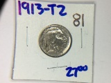 1913 TYPE 2 BUFFALO NICKEL WITH FUL DATE AND HORN VISIBLE