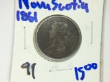 1861 NOVA SCOTIA ONE CENT COIN WITH QUEEN ELIZABETH ON THE FRONT