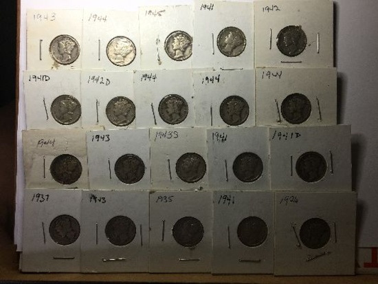 (20) Assorted U.S. Silver Mercury Dimes