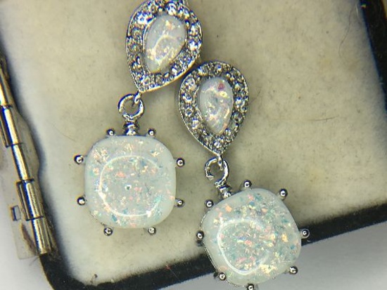 .925 Ladies 6 Carat Opal Gemstone Earrings