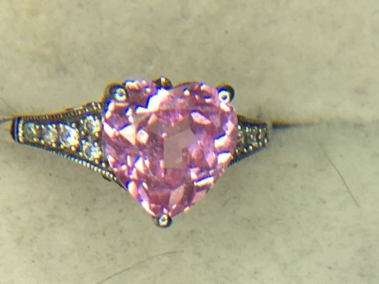 .925 Ladies 2 Carat Heart Shape Pink Ice Gemstone Ring