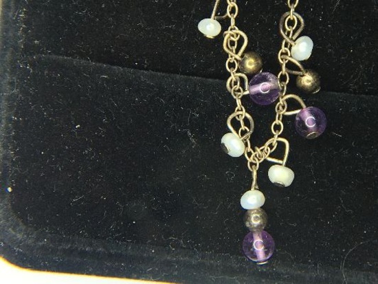 .925 Ladies Vintage Pearl Gemstone 16" Necklace