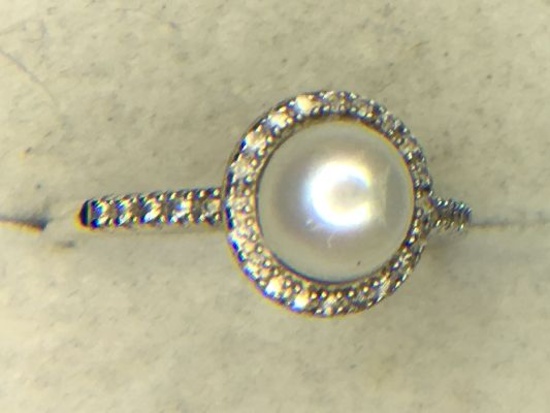 .925 Ladies Pearl & Accent Gemstone Ring