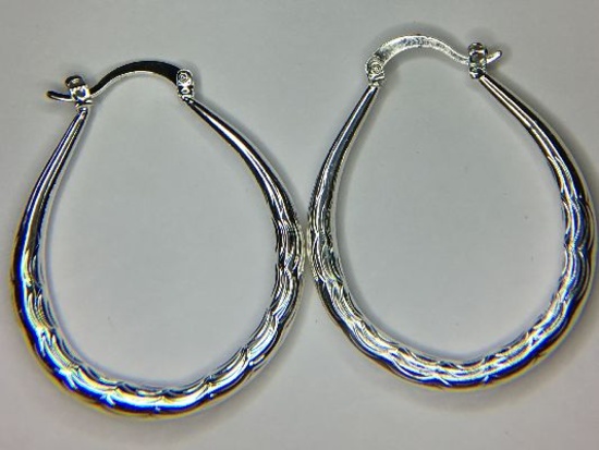 .925 sterling silver ladies large diamond cut hoop earrings