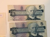 1986 $5.00  Canadian bills