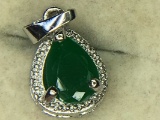 .925 sterling silver 1 1/2 carat ladies emerald pendant