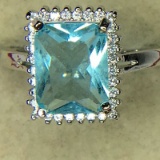 .925 sterling silver ladies 3 carat blue Topaz ring
