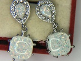 .925 sterling silver ladies 8 carat opal earrings