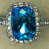 .925 sterling silver ladies 4 carat Swiss blue Topaz ring