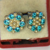 Ladies 1940s pearl – gemstone earrings